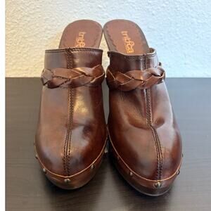 Vintage Y2K Studded Leather Clogs Size 10 Braided Brown Boho Hippie